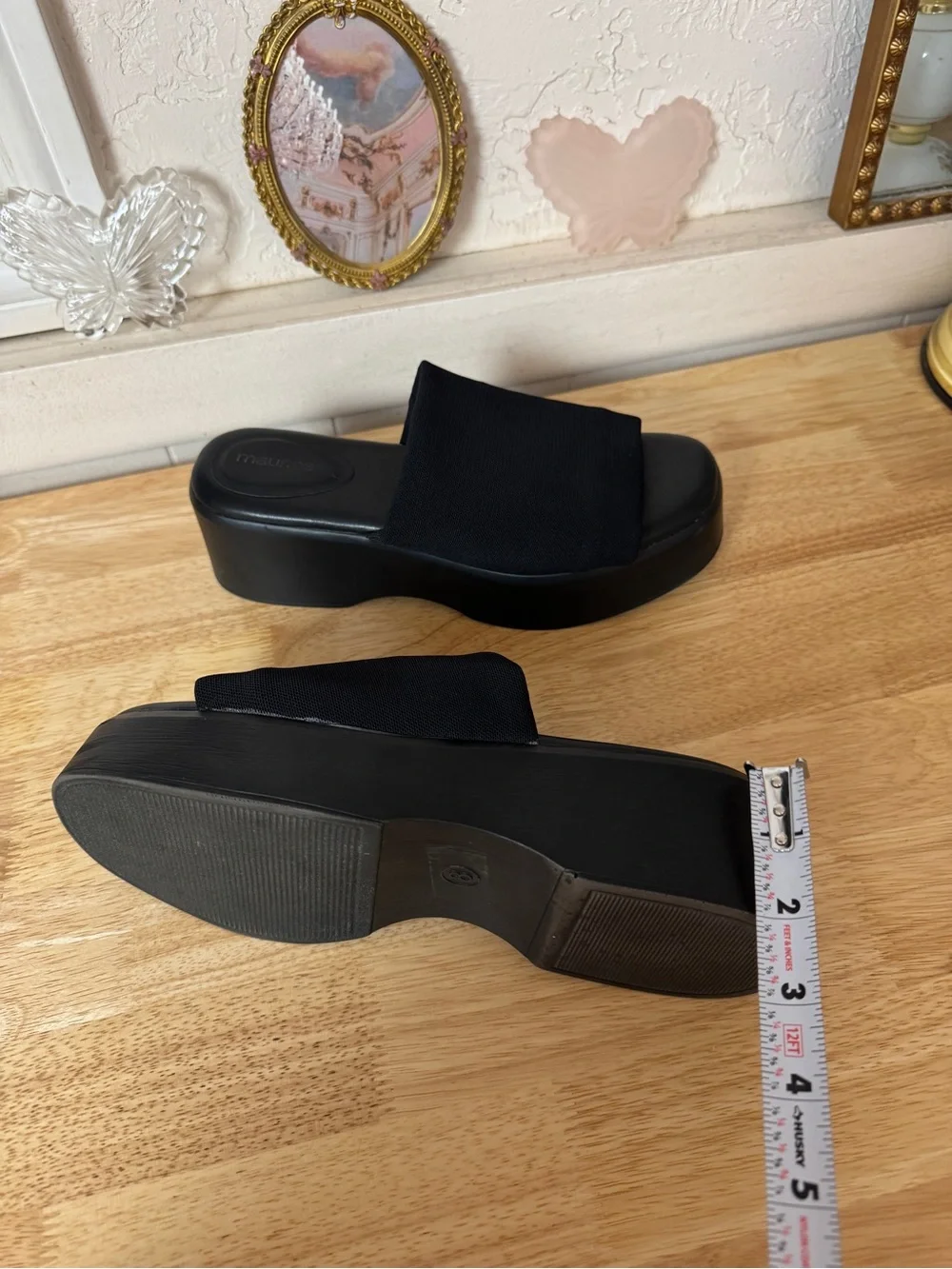 Maurices Black Platform Slide Sandals Size 8 Y2K Chunky Minimalist Wedge Slides